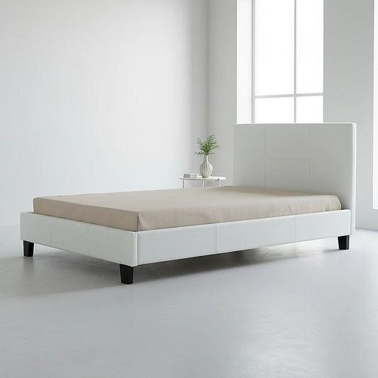 King Single PU Leather Bed Frame White
