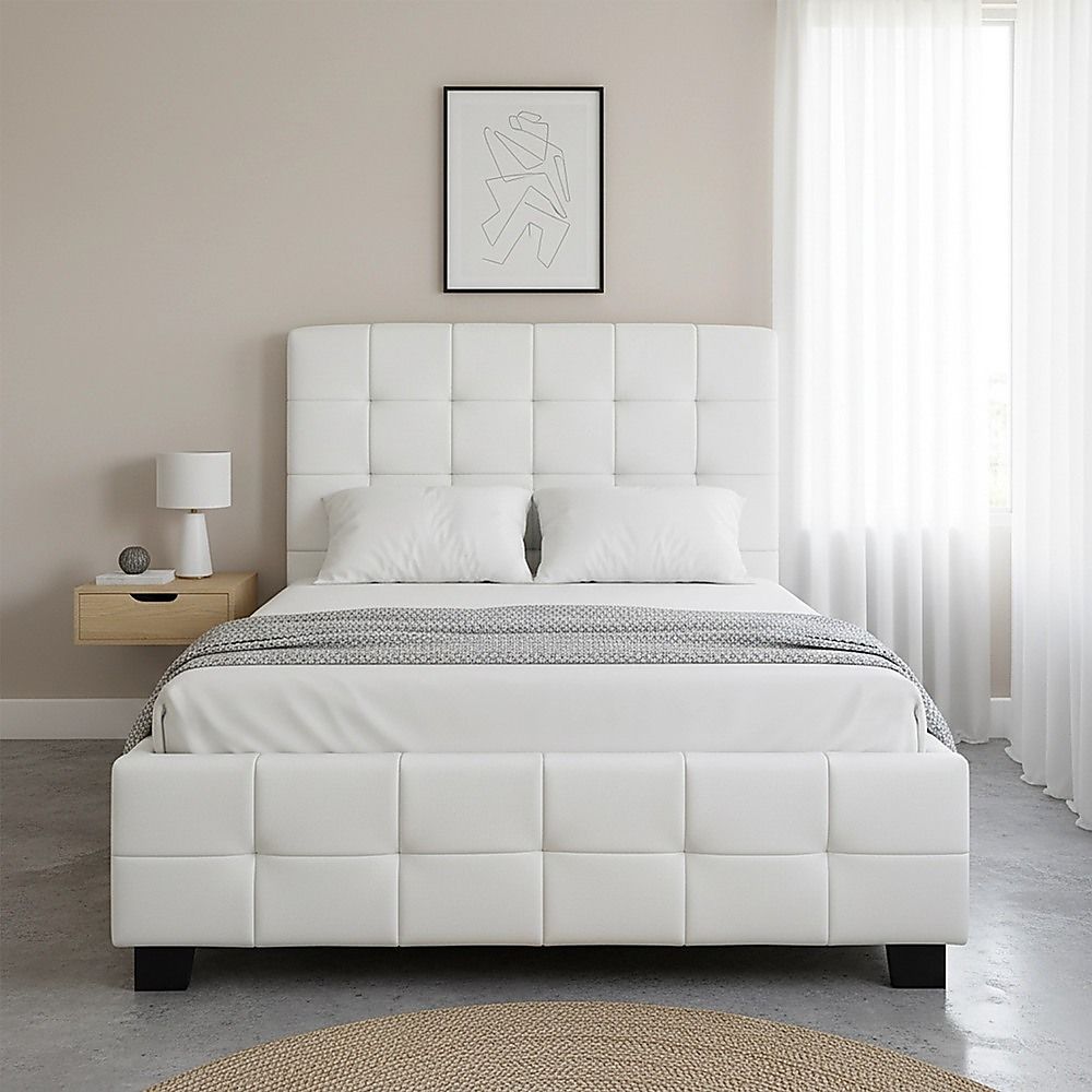 King Single Pu Leather Deluxe Bed Frame White