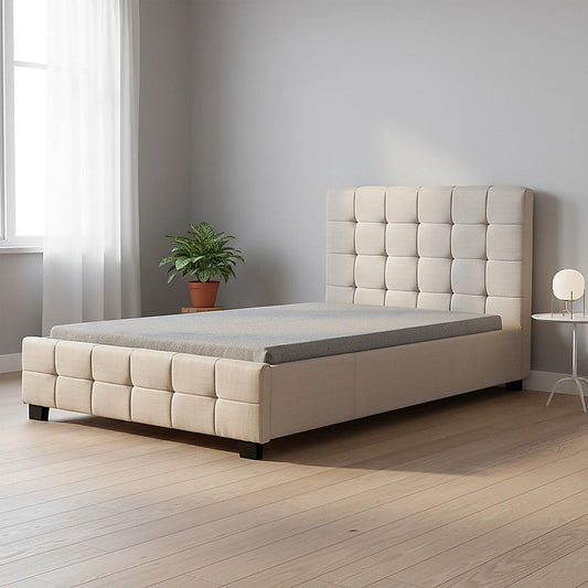 King Single Linen Fabric Deluxe Bed Frame Beige