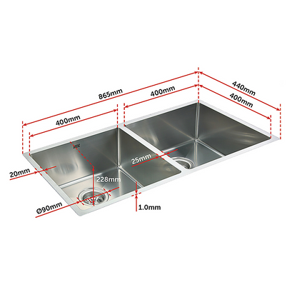 865X440Mm Stainless Steel Kitchen Sink With Waste