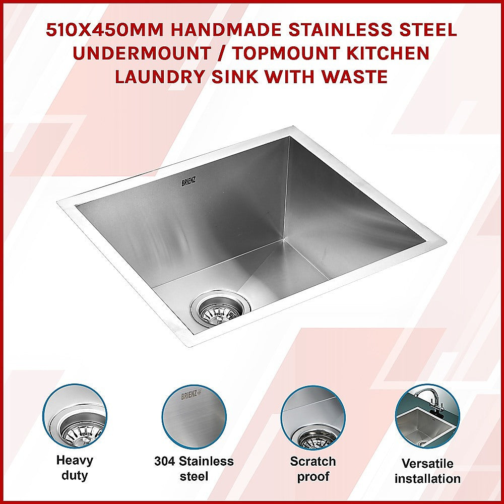 510X450Mm Stainless Steel Laundry Sink With Waste