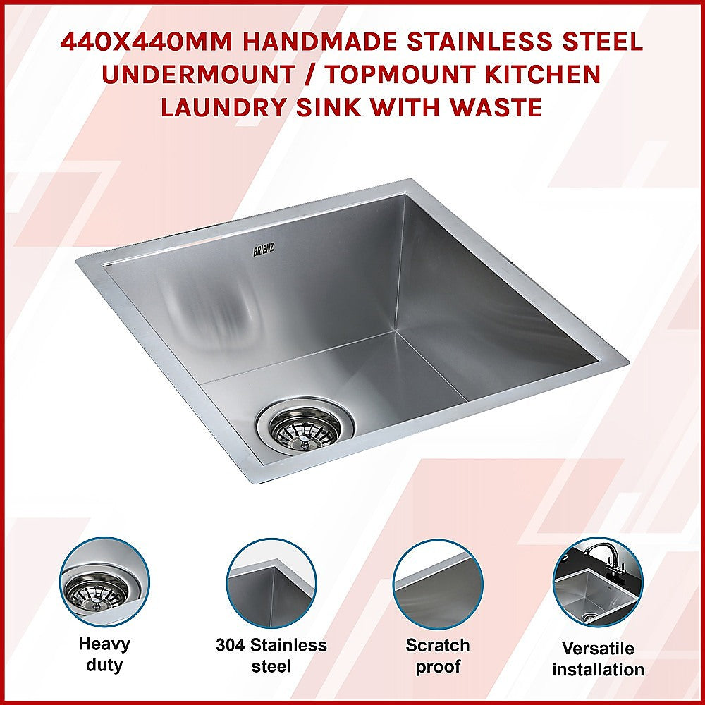 440X440Mm Stainless Steel Laundry Sink With Waste