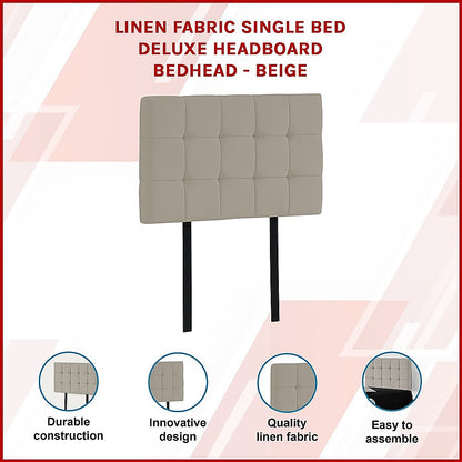 Elegant Linen Fabric Single Bed Deluxe Headboard - Beige