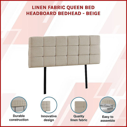Regal Linen Fabric Queen Bed Deluxe Headboard - Beige