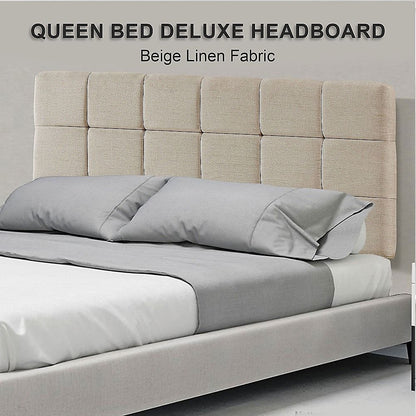 Regal Linen Fabric Queen Bed Deluxe Headboard - Beige