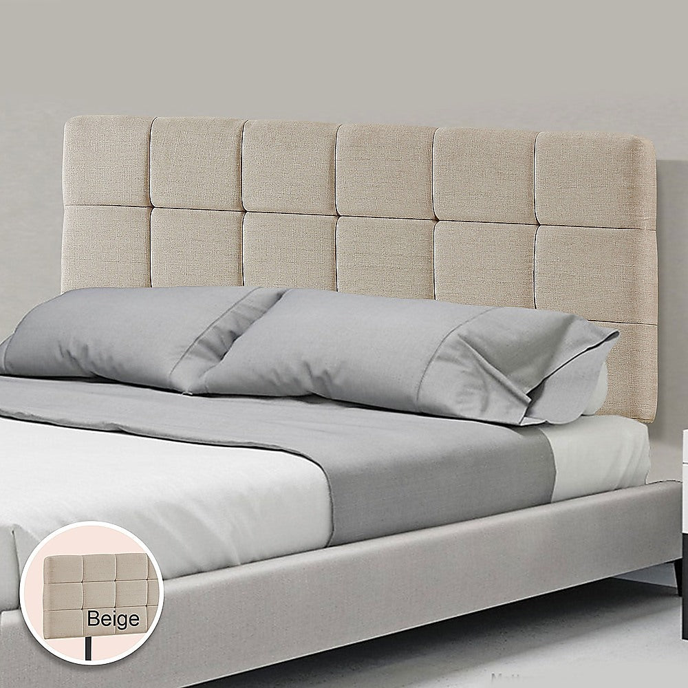 Regal Linen Fabric Queen Bed Deluxe Headboard - Beige