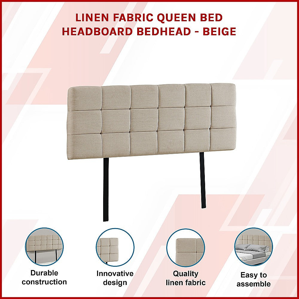 Regal Linen Fabric Queen Bed Deluxe Headboard - Beige