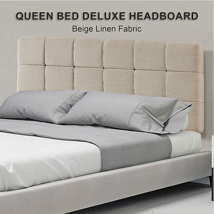 Regal Linen Fabric Queen Bed Deluxe Headboard - Beige