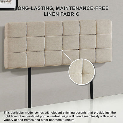 Regal Linen Fabric Queen Bed Deluxe Headboard - Beige
