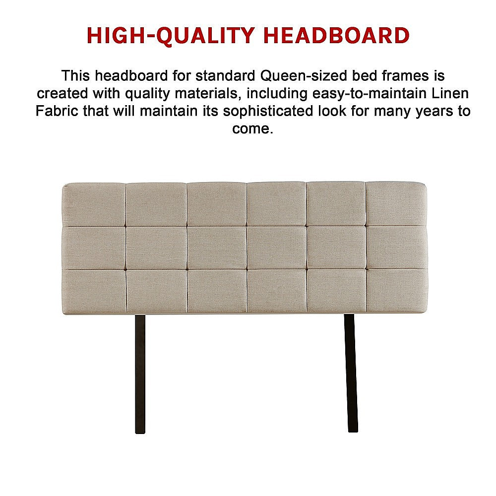 Regal Linen Fabric Queen Bed Deluxe Headboard - Beige