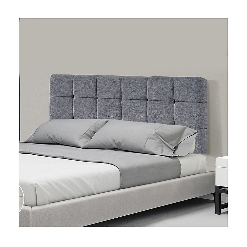Plush Linen Fabric Double Bed Deluxe Headboard - Grey