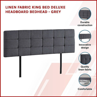 Majestic Linen Fabric King Bed Deluxe Headboard - Grey