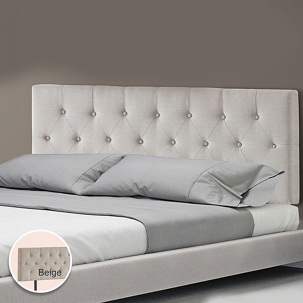 Chic Linen Fabric Double Bed Deluxe Headboard - Beige