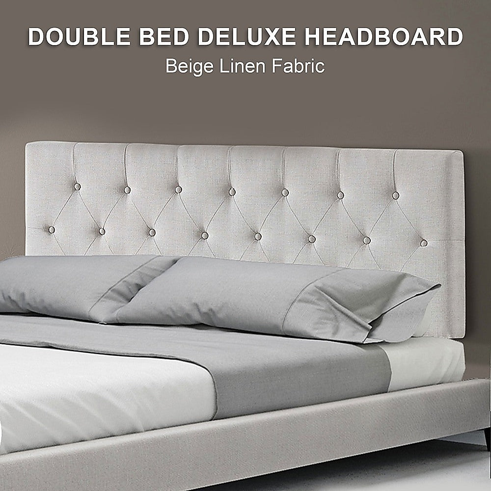Chic Linen Fabric Double Bed Deluxe Headboard - Beige