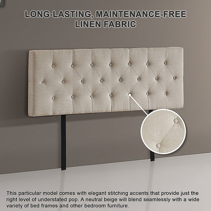 Chic Linen Fabric Double Bed Deluxe Headboard - Beige