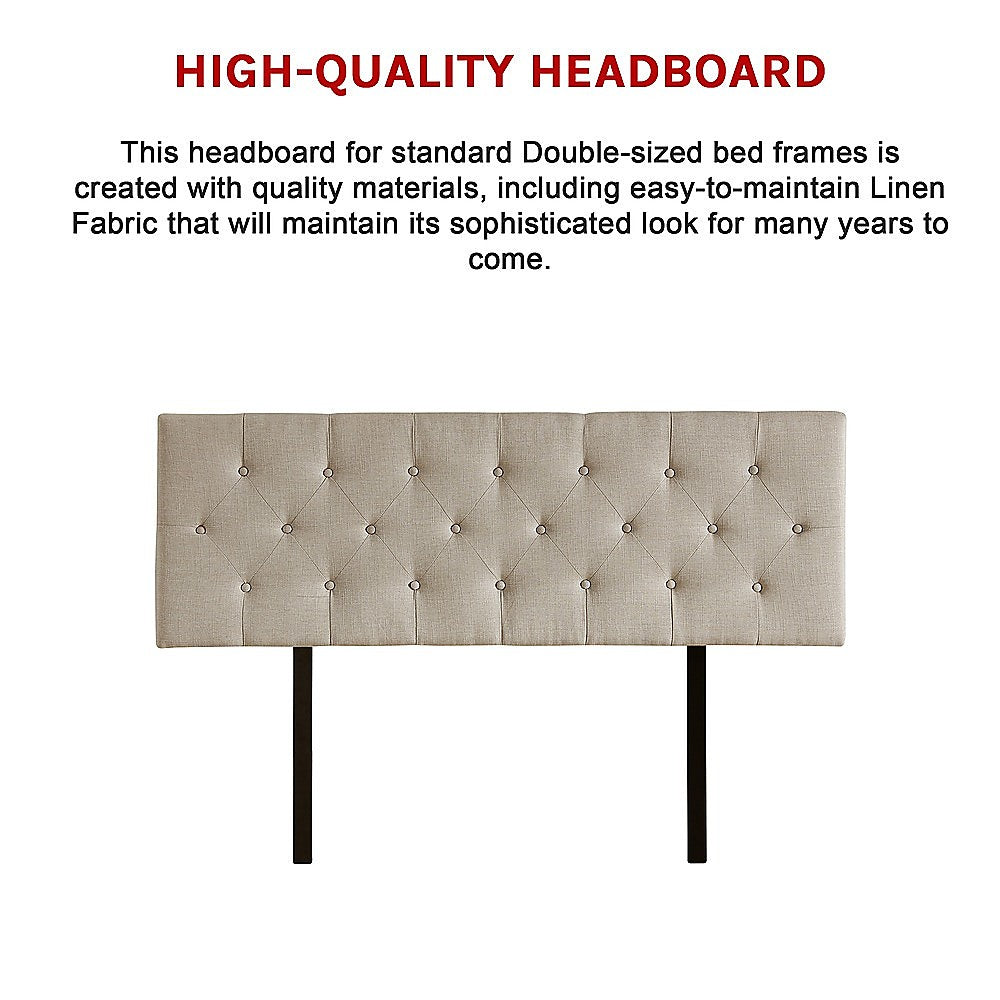 Chic Linen Fabric Double Bed Deluxe Headboard - Beige