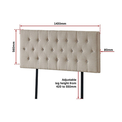 Chic Linen Fabric Double Bed Deluxe Headboard - Beige