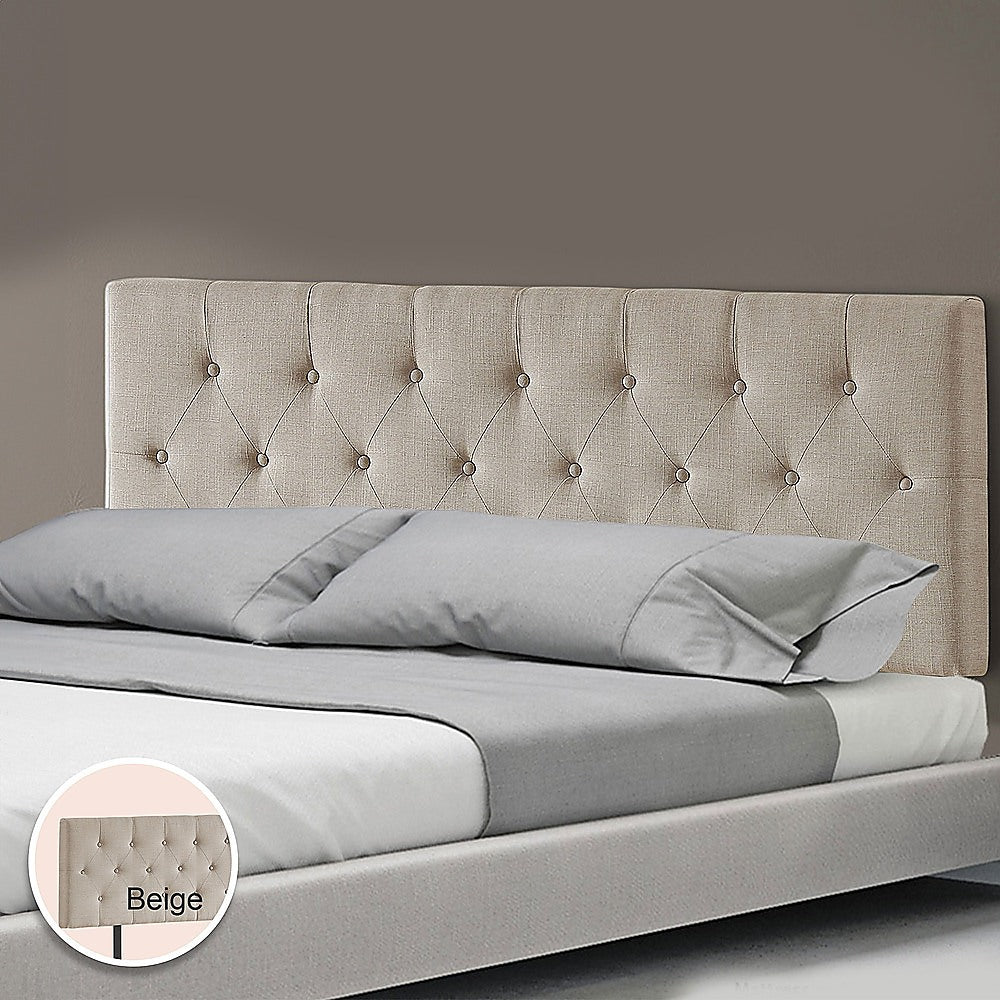 Opulent Linen Fabric King Bed Deluxe Headboard - Beige