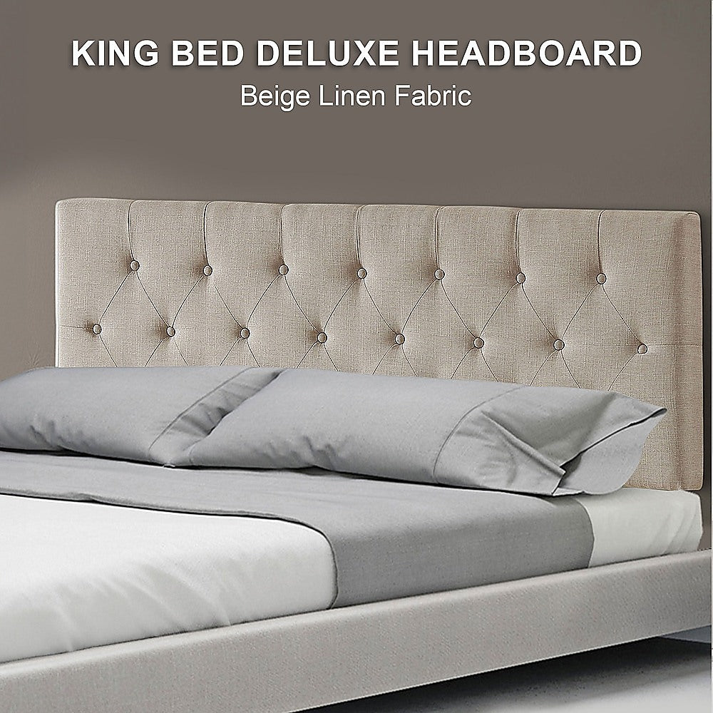 Opulent Linen Fabric King Bed Deluxe Headboard - Beige