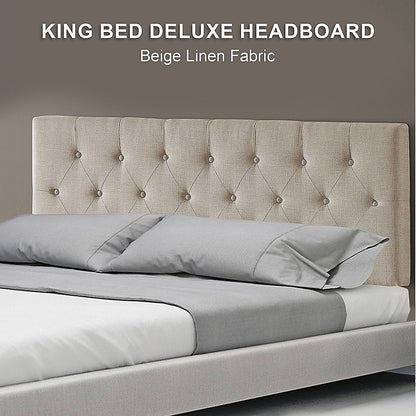 Opulent Linen Fabric King Bed Deluxe Headboard - Beige