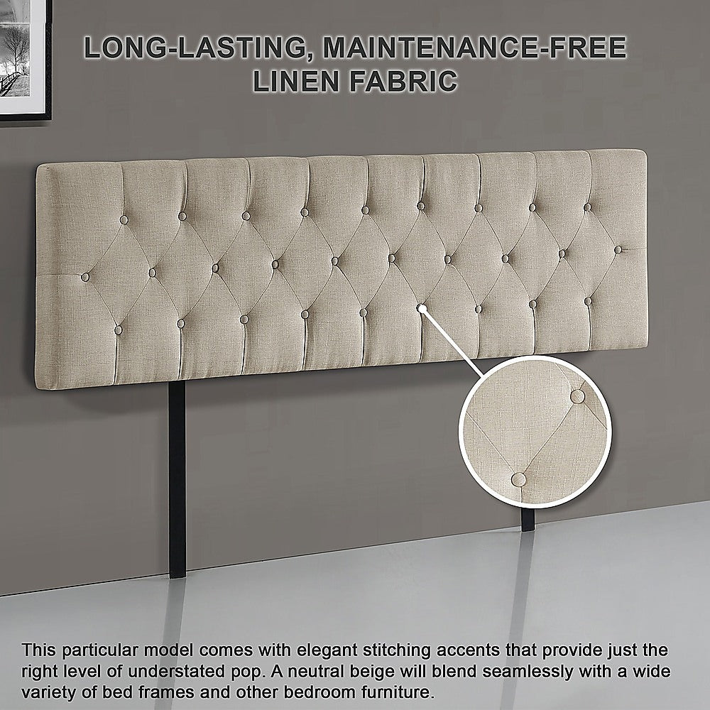Opulent Linen Fabric King Bed Deluxe Headboard - Beige