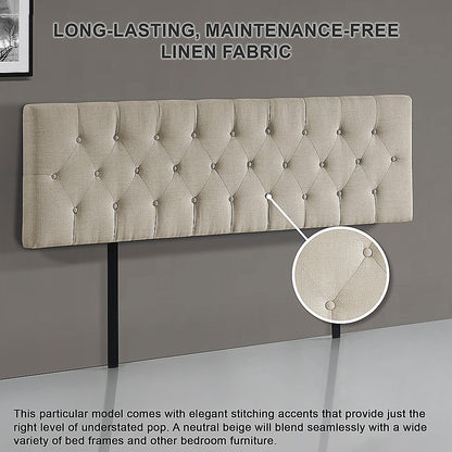 Opulent Linen Fabric King Bed Deluxe Headboard - Beige