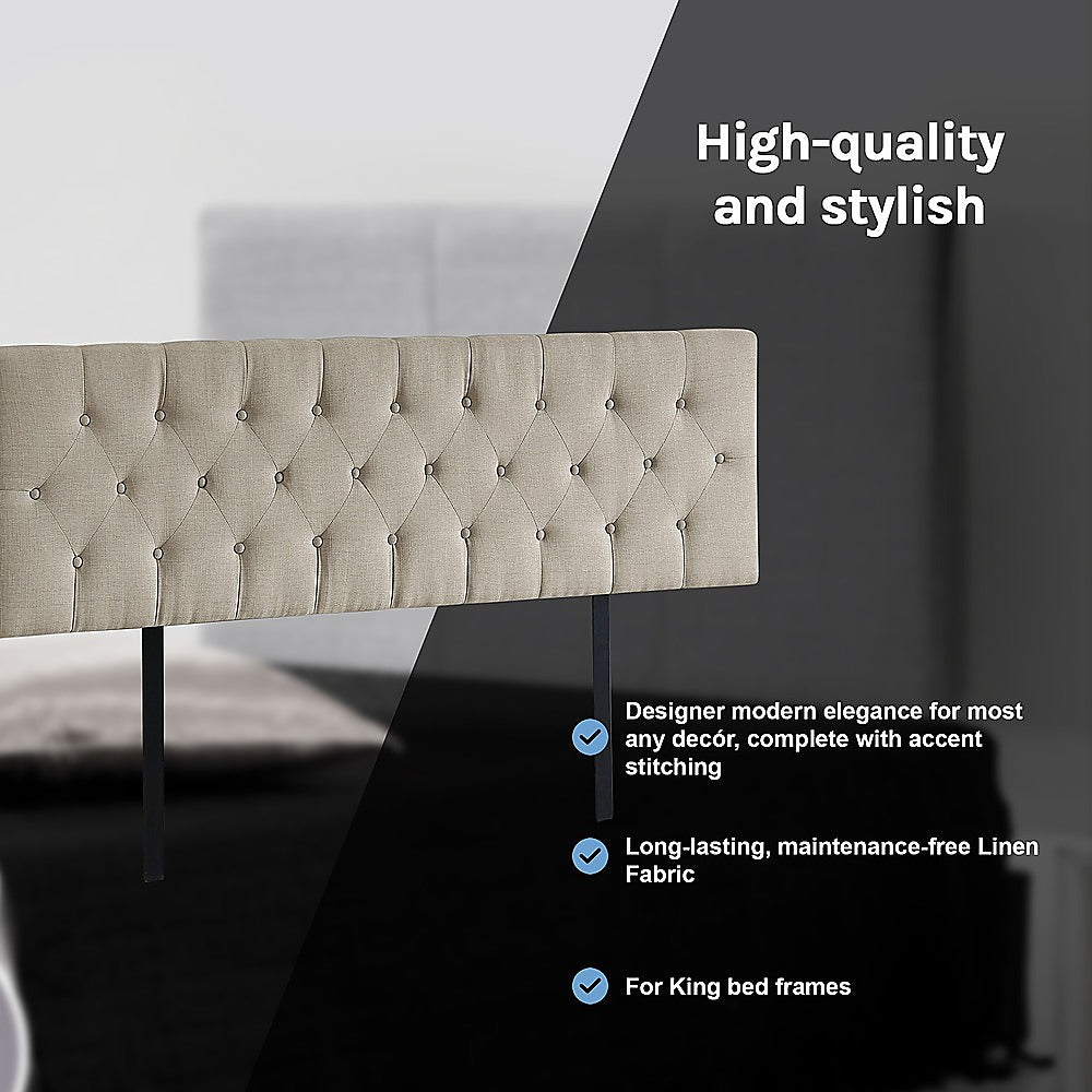 Opulent Linen Fabric King Bed Deluxe Headboard - Beige