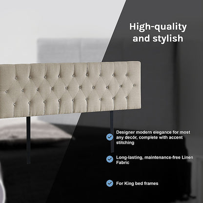 Opulent Linen Fabric King Bed Deluxe Headboard - Beige
