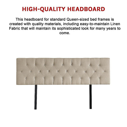 Opulent Linen Fabric King Bed Deluxe Headboard - Beige
