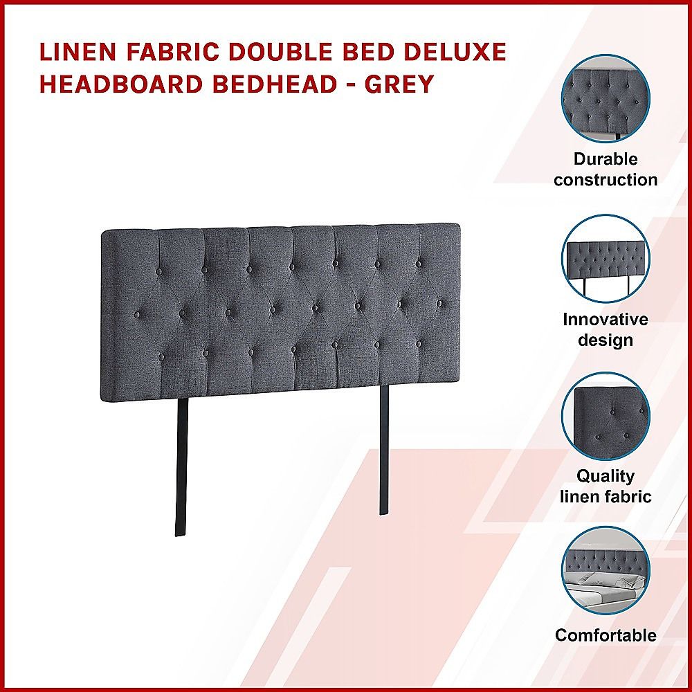 Cozy Linen Fabric Double Bed Deluxe Headboard - Grey