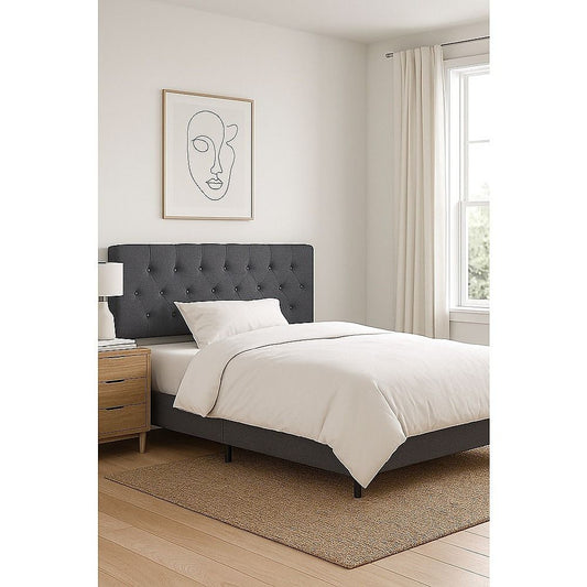 Linen Fabric King Bed Deluxe Headboard Bedhead - Grey