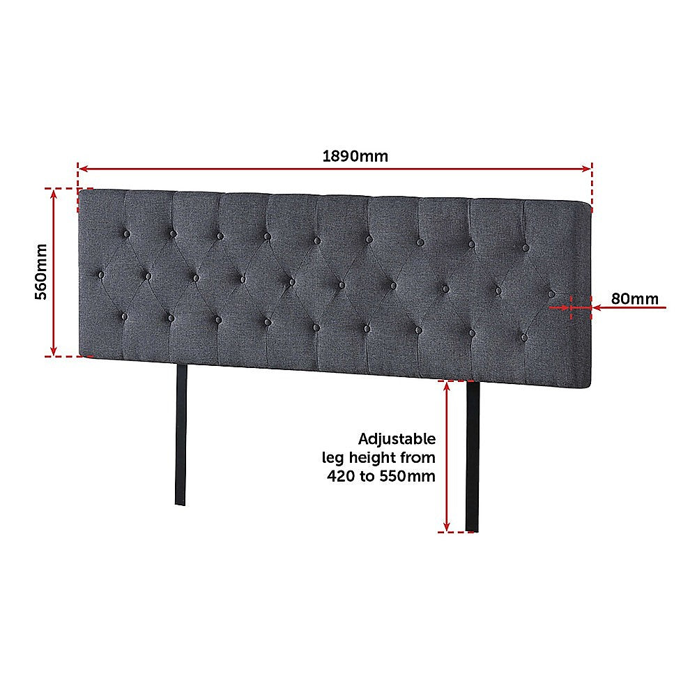 Royal Linen Fabric King Bed Deluxe Headboard - Grey