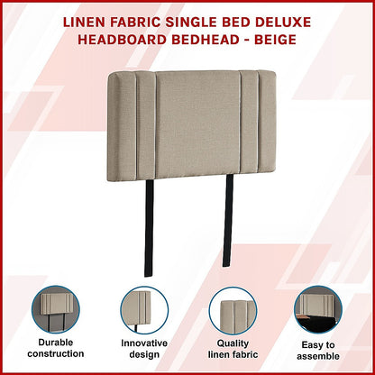 Classic Linen Fabric Single Bed Deluxe Headboard - Beige