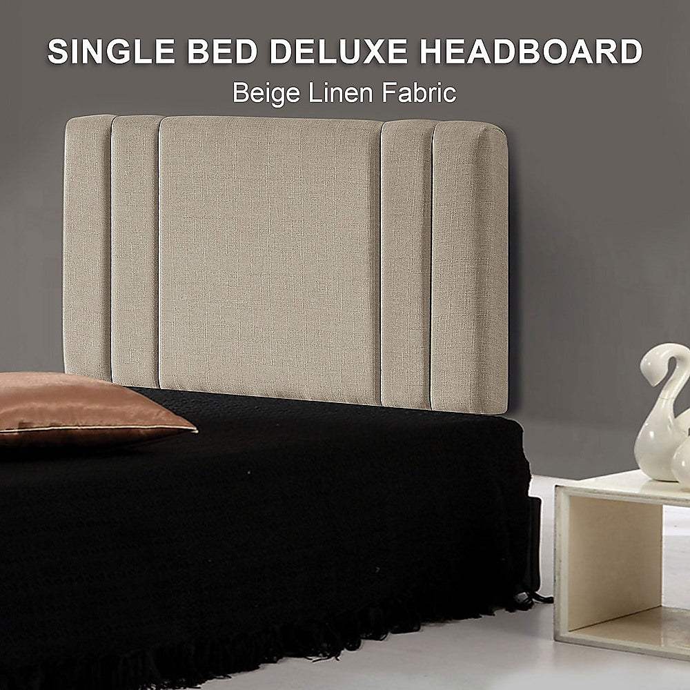 Classic Linen Fabric Single Bed Deluxe Headboard - Beige