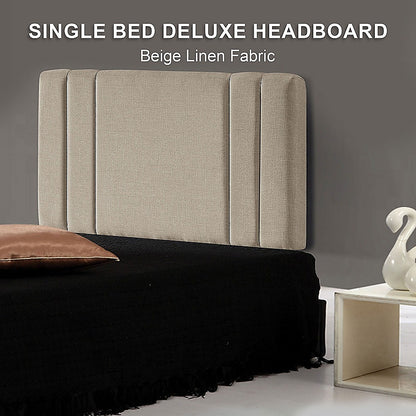 Classic Linen Fabric Single Bed Deluxe Headboard - Beige