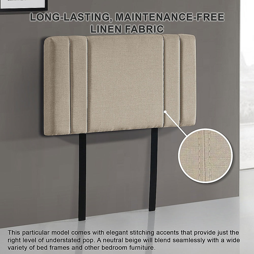 Classic Linen Fabric Single Bed Deluxe Headboard - Beige