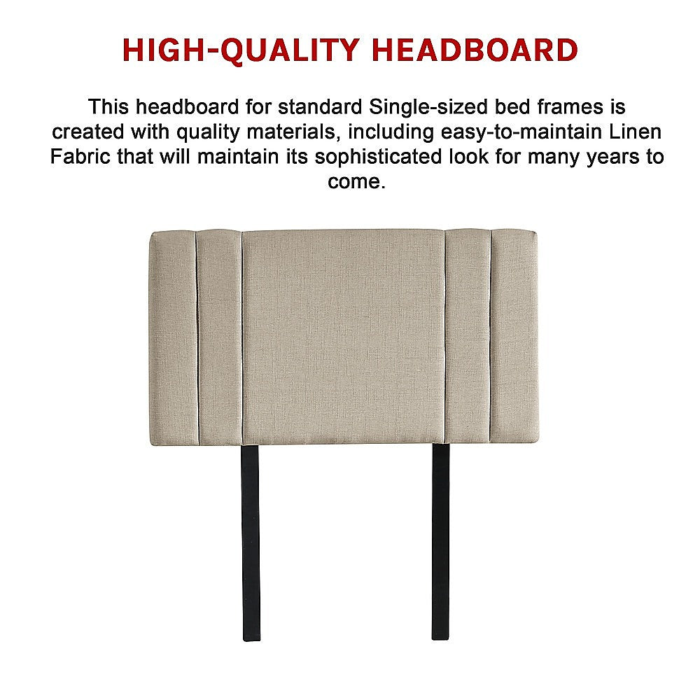 Classic Linen Fabric Single Bed Deluxe Headboard - Beige