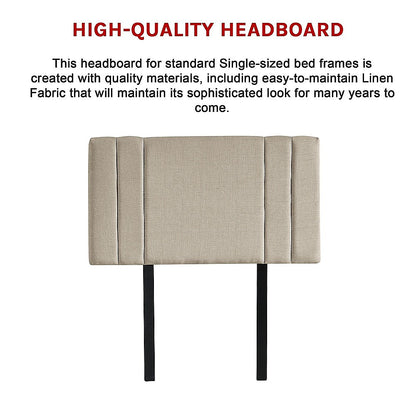 Classic Linen Fabric Single Bed Deluxe Headboard - Beige