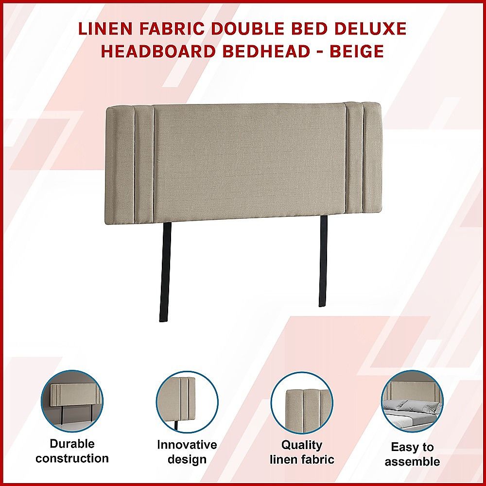 Sophisticated Linen Fabric Double Bed Deluxe Headboard - Beige