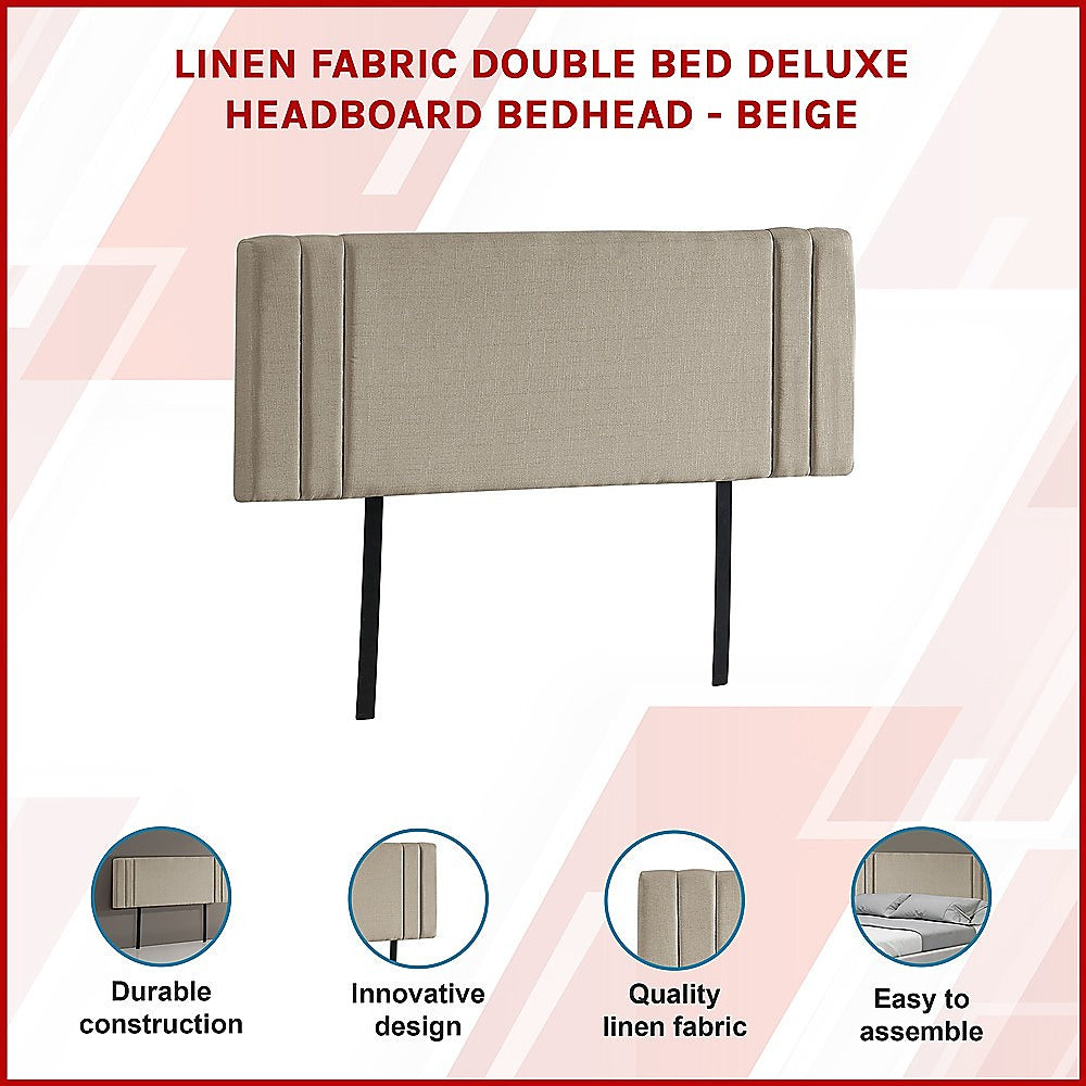 Sophisticated Linen Fabric Double Bed Deluxe Headboard - Beige