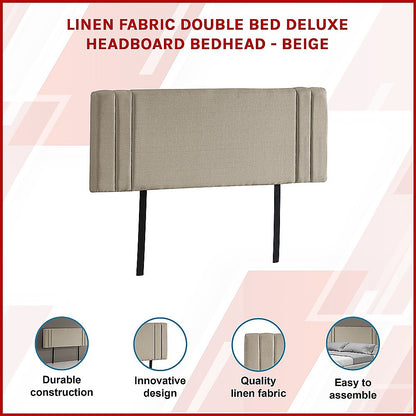 Sophisticated Linen Fabric Double Bed Deluxe Headboard - Beige