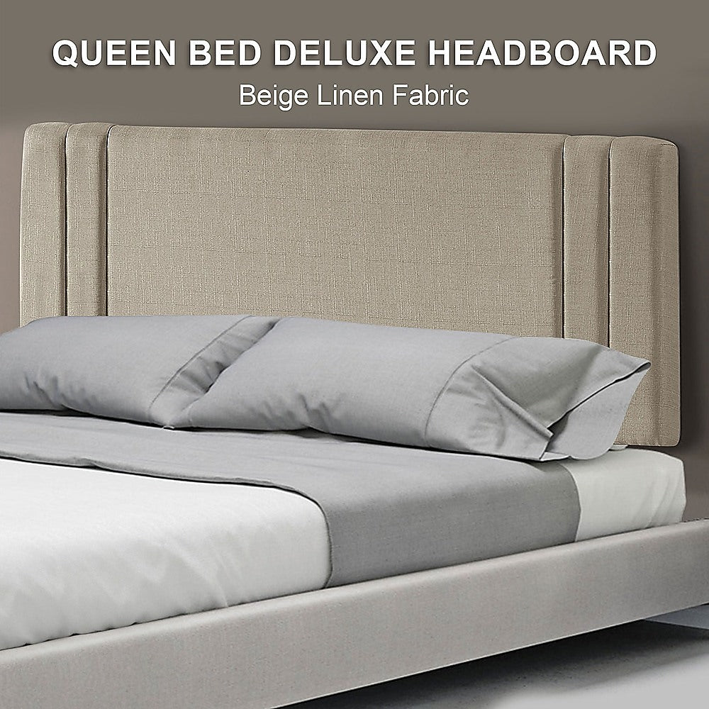 Exquisite Linen Fabric Queen Bed Deluxe Headboard - Beige