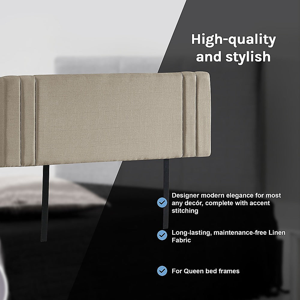 Exquisite Linen Fabric Queen Bed Deluxe Headboard - Beige