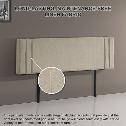 Sumptuous Linen Fabric King Bed Deluxe Headboard - Beige
