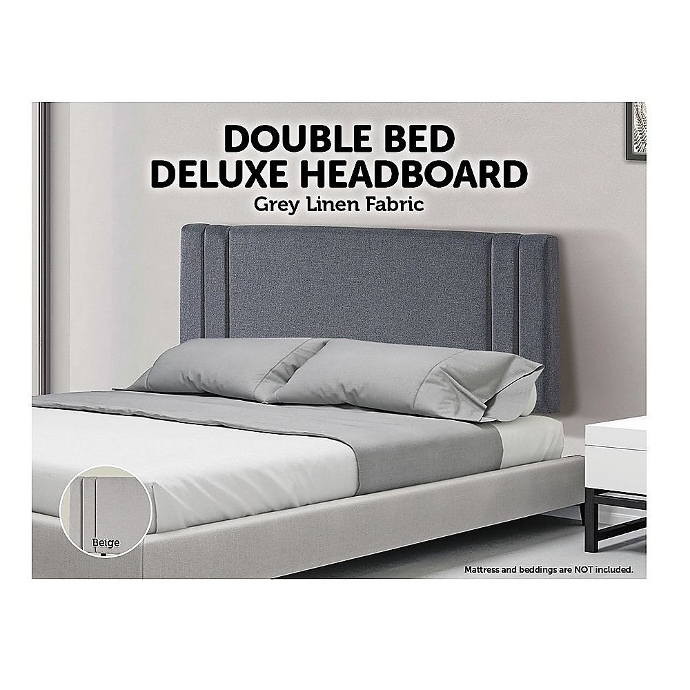Tranquil Linen Fabric Double Bed Deluxe Headboard - Grey