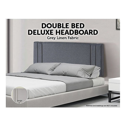 Tranquil Linen Fabric Double Bed Deluxe Headboard - Grey