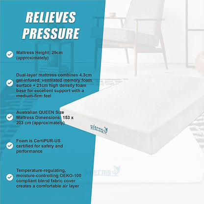 Queen 25Cm Gel Memory Foam Mattress - Dual-Layered