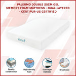 Palermo Gel Memory Foam Mattress Double 25cm - CertiPUR-US