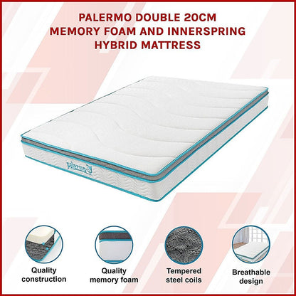 Palermo Double 20Cm Memory Foam And Innerspring Hybrid Mattress