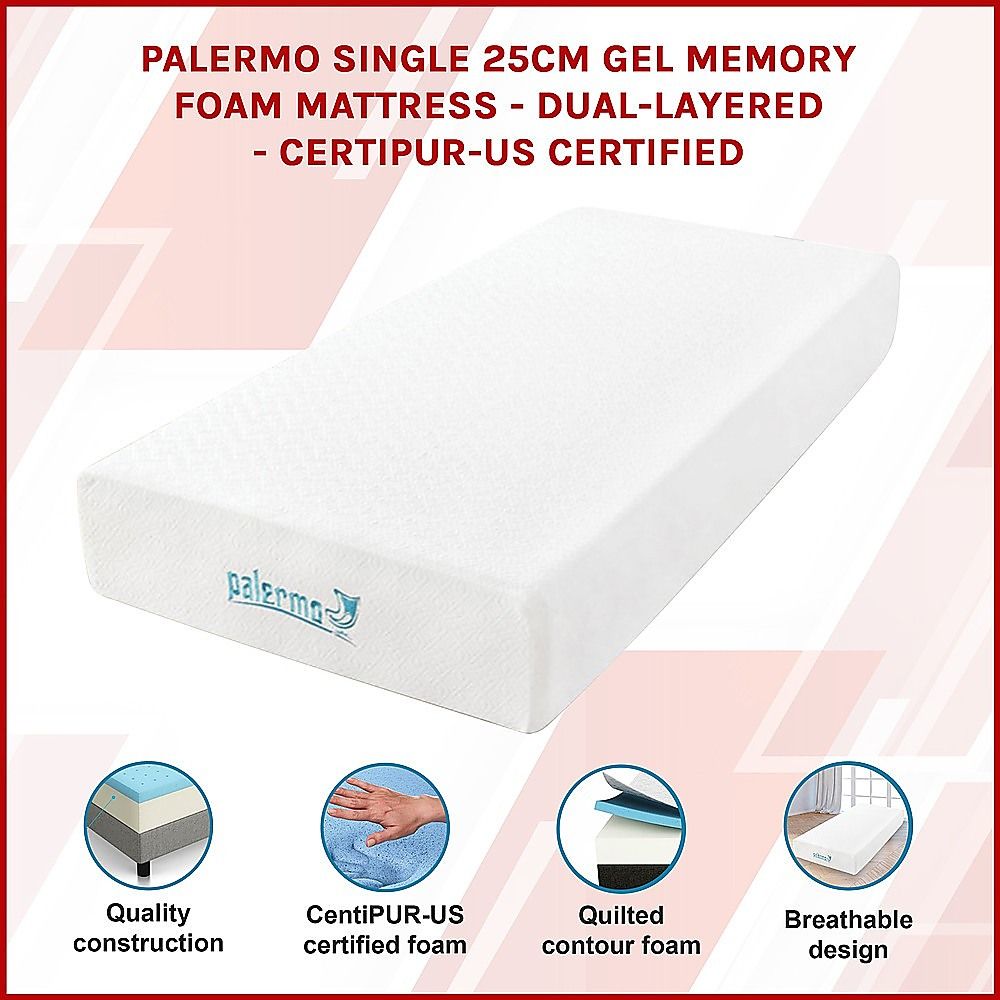 Single 25cm Gel Memory Foam Mattress – Dual-Layered Comfort with CertiPUR-US Certified Foam